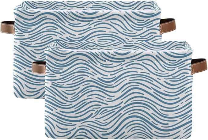 Aslsiy Storage Basket Ocean Wave Doodle Nursery Bins Baby Box Canvas Clothes Shelf Basket Laundry Hamper Gift Basket for Home Closet 1 Pcs