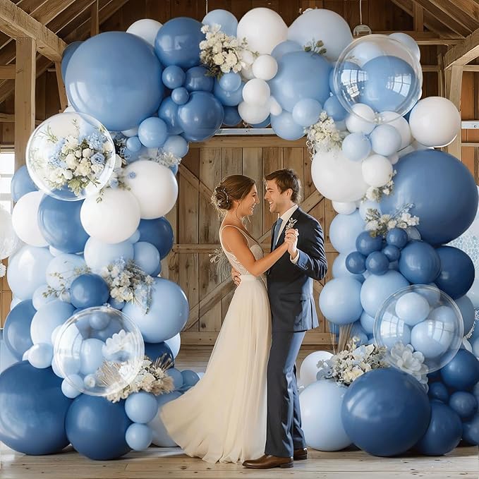 Dusty Blue Balloon Arch Kit, Pastel Blue Balloons with Dark Dusty Light Blue White Balloons Garland and Clear Balloons for Birthday Party Wedding Bridal Shower Gender Reveal Graduation Decoration