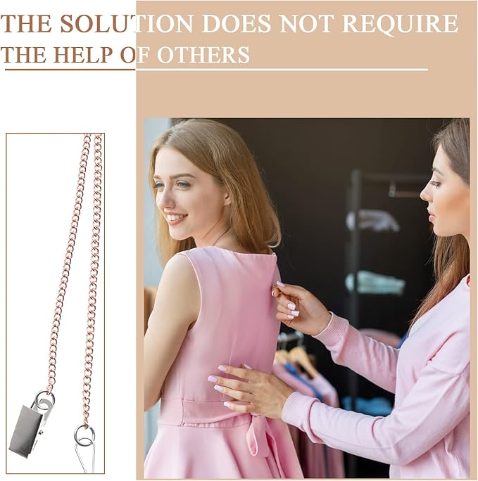 2 Pcs Zipper Helper Pulls for Dresses and Boots Zipper Puller with Hook and Clip for Back Button Clothing Assistant Aid Tool, Zip Up Dress by Yourself, Gold, Rose Gold