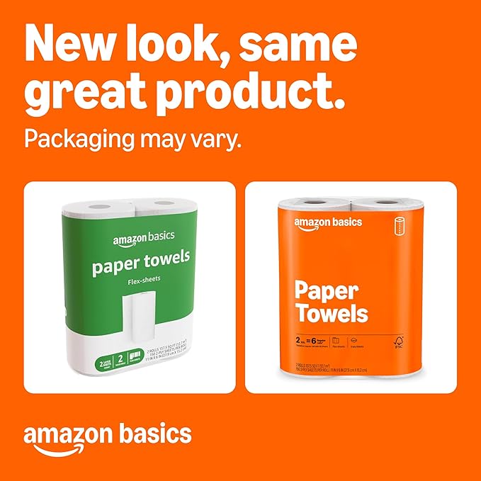 Amazon Basics 2-Ply Flex-Sheets Paper Towels, 6 Rolls = 20 Regular Rolls, 150 Sheets per Roll, Everyday Value