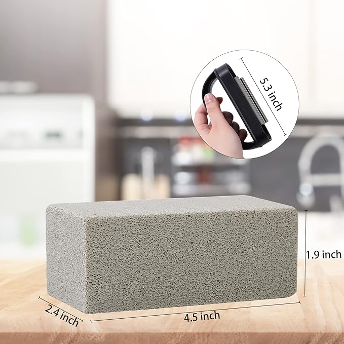 Blackstone Griddle Cleaning Brick Block Heavy Duty Grill Cleaning Stone Bricks Non Scratch Flat Top Seasoning Stone Griddle Scrubber Cleaner Remove Greases Stains Residue -3 Pack with Handle
