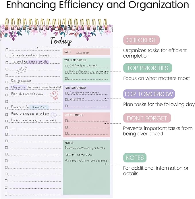 To Do List Notepad - To Do List Notebook for Work with 52 Sheets, Undated Daily Planner Perfect for Enhanced Productivity and Goal Achievement - Rosy Dawn