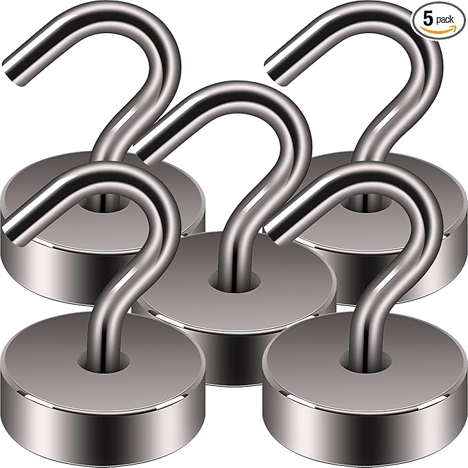 Neosmuk Magnetic Hooks, Cruise Ship Essentials, 40lb+ Heavy Duty Magnetic Hooks for Cruise Cabins, Refrigerator, Grill, Hanging, and Travel | Extra Strong Must-Haves Magnet Hook,Grey,Pack of 5