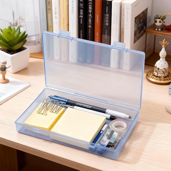 LJY 6 Pieces Rectangular Empty Mini Clear Plastic Organizer Storage Box Containers with Hinged Lids (7.1 x 4.3 x 1.2 inch, Blue)
