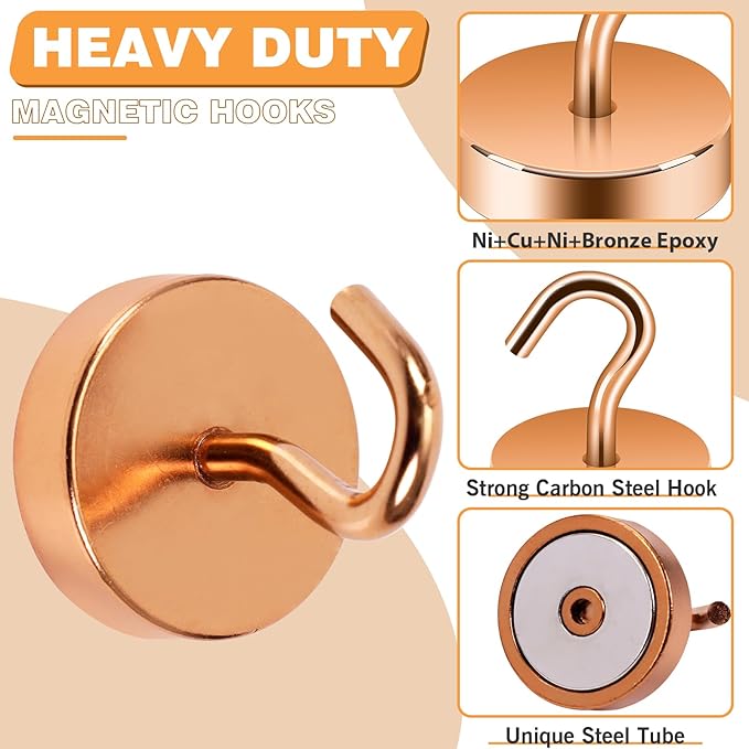 Neosmuk Magnetic Hooks, Cruise Ship Essentials, 80lb+ Heavy Duty Magnetic Hooks for Cruise Cabins, Refrigerator, Grill, Hanging, and Travel | Extra Strong Must-Have Magnet Hook, Bronze
