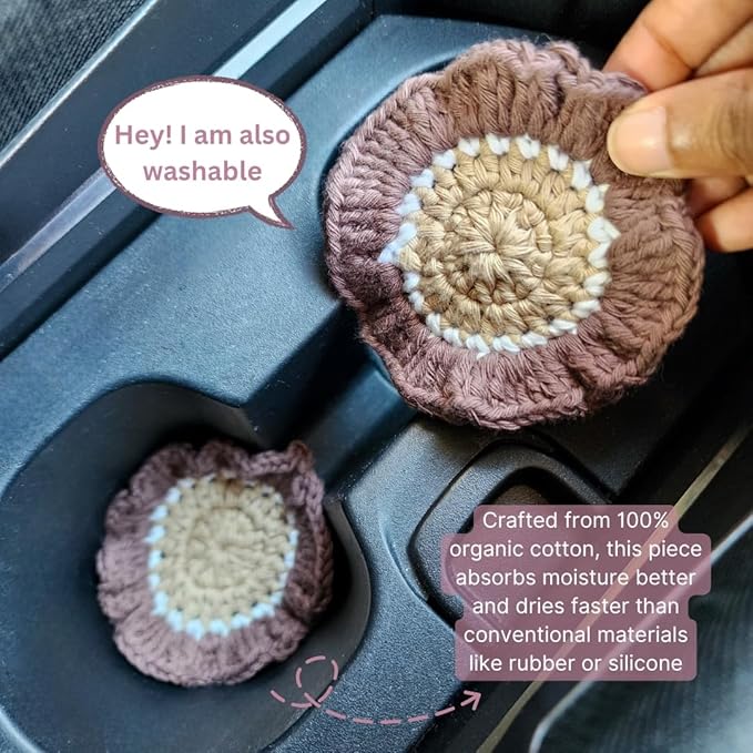 Cotton Crotchet Ruffled Flower Coaster Set (Warm Mocha)