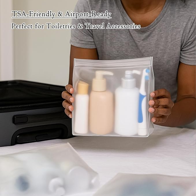 30 Pack Mini Clear Makeup Bag Organizer Cosmetic Zipper Pouch TSA Approved Small Travel Pouches Transparent EVA Reusable Water-resistant Plastic Clear Gift Bags Bulk, Frosted, 6” x 5” x 1.5”