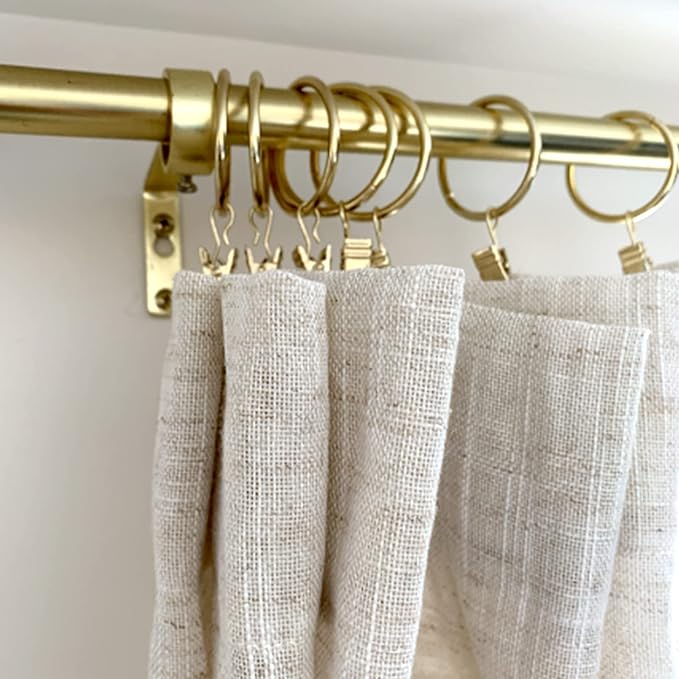 WeeksEight 40 Pack Gold Curtain Rings with Clips, Curtain Hooks Hangers Clip Rings for Hanging Drapes Bows Hat, Drapery Rings 1.5 in I D, Fits up to 1.2 in Diameter Curtain Rod.