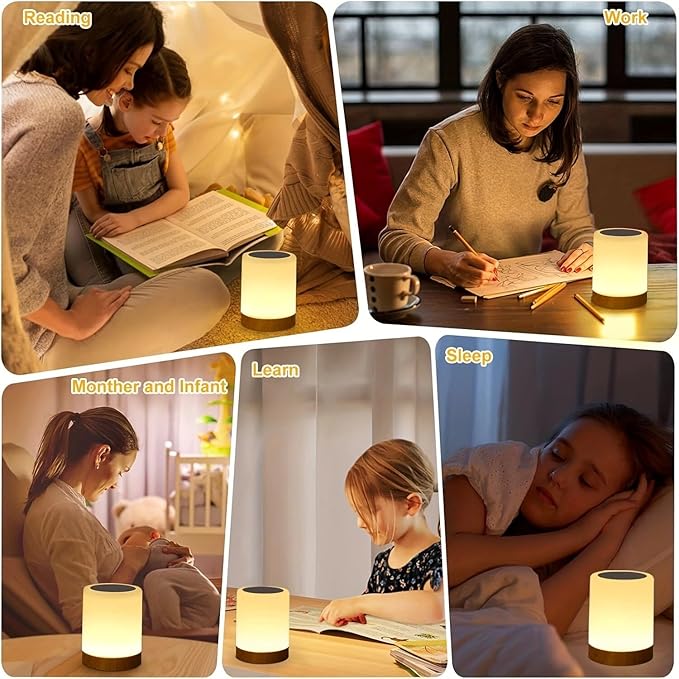 2-Pack Night Light,LED Touch Bedside Table Lamp,Touch Lamp for Bedrooms Living Room Portable Table Bedside Lamps with Rechargeable Internal Battery Warm White Light RGB Color Changing Night Light