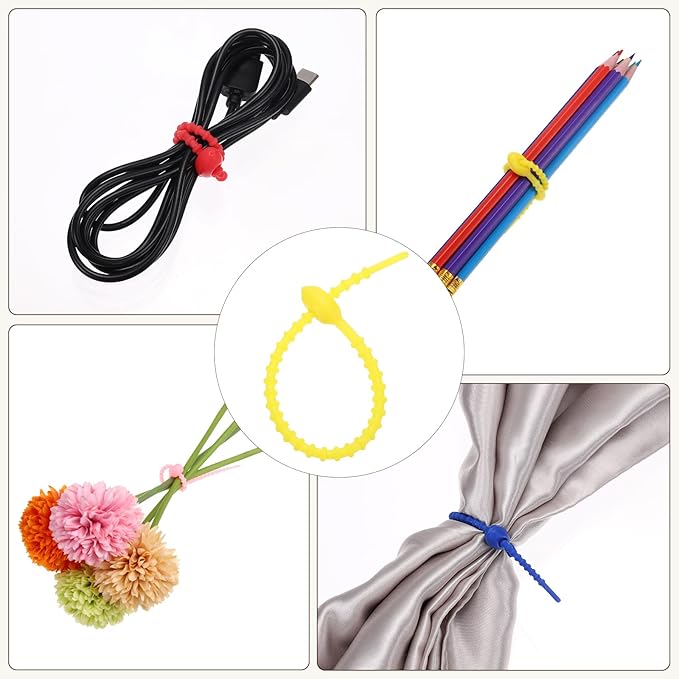 PATIKIL 8 Inch Silicone Cable Ties, 20pcs Rubber Reusable Twist Zip Ties Organizer for Home Office Kitchen Food bags Wires Adjustable Bag Clip, Fluorescent Yellow