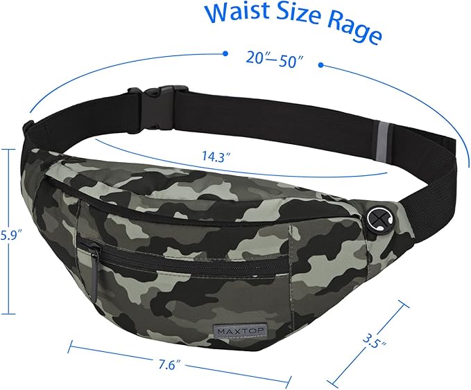 MAXTOP Large Crossbody Fanny Pack with 4-Zipper Pockets, Gifts for Enjoy Sports Festival Workout Traveling Running Casual Hands-Free Wallets Waist Pack Phone Bag Carrying All Phones