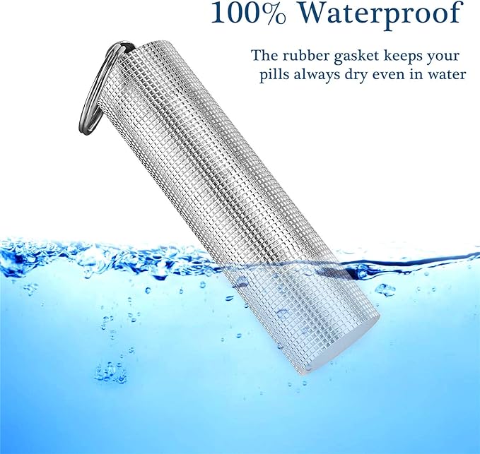 PPFISH 2 PCS Portable Daily Pill Case, 3 Compartments Aluminum Alloy Waterproof Pill Box Dispenser, Small Pocket Pill Container, Keychain Pill Fob, Travel Pill Holder for Men Women