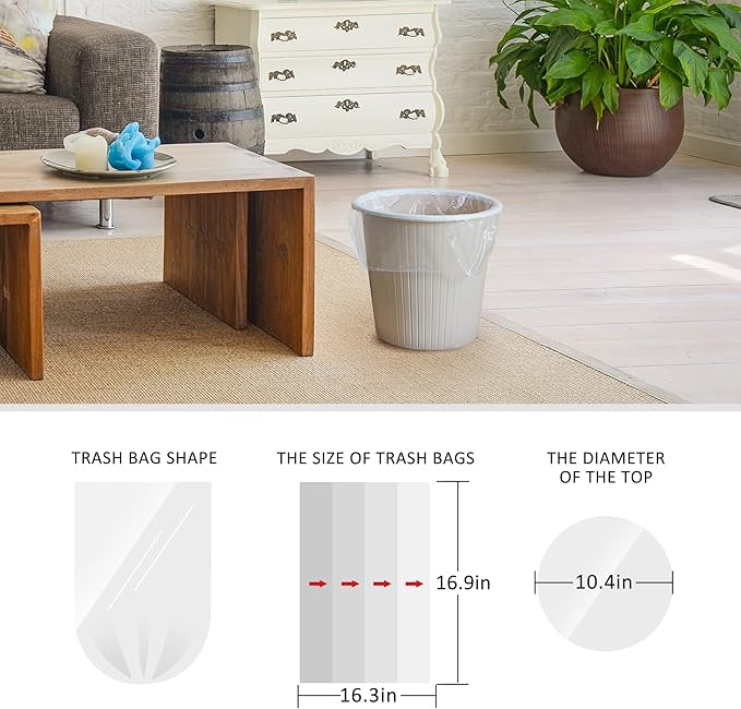 1.2 Gallon 330 Counts Strong Trash Bags Garbage Bags by Teivio, Bathroom Trash Can Bin Liners, Small Plastic Bags for home office kitchen (Clear)