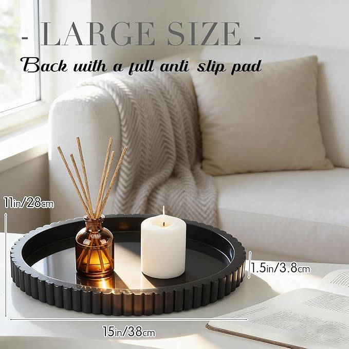 Oval Concrete Decorative Tray for Coffee Table Decoration 15" Modern Black Table Centerpieces Decorative Ottoman Tray for Serve Home Decoration Accent Bandejas Decorativas Gift