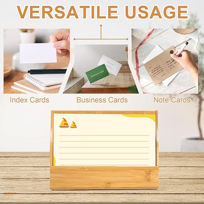 2 PCS 4x6 Inch Wood Index Card Holder Index Card Display Stand Notecard Box Business Cards Organizer Post Cards Case for Business Desk Office Home School Capacity 300 Sheets