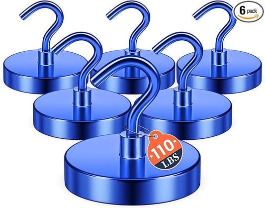 FINDMAG Cruise Magnetic Hooks, 110lbs Magnetic Hooks for Hanging, Magnet Hangers for Grill, Strong Magnets Heavy Duty, Cruise Essentials 2026, Locker Organizer, Kitchen Supplies, 6Pack, Blue