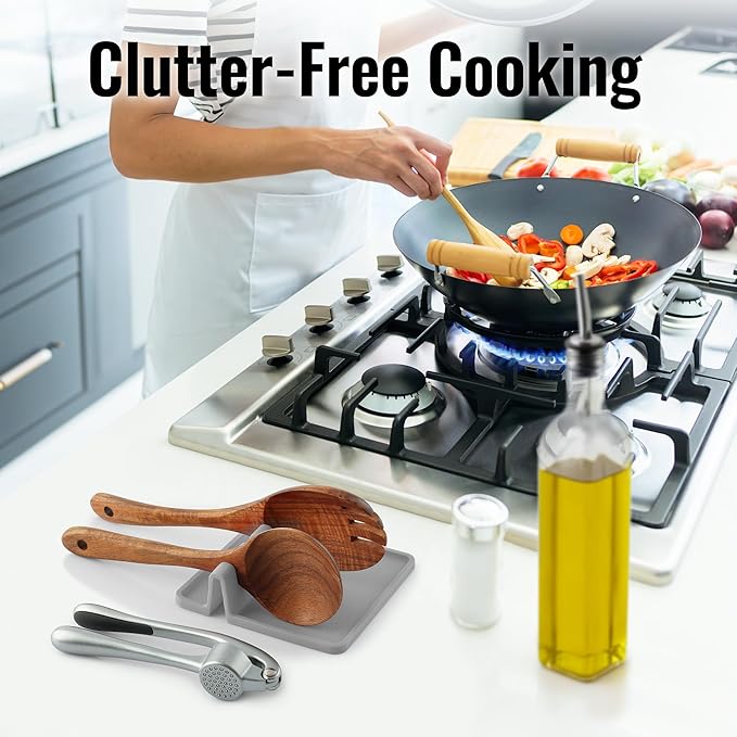 Zulay Kitchen Spoon Rest for Multiple Utensils High Heat-Resistant Silicone Drip Pad, BPA-Free Spoon Holder for Stove Top, Kitchen Gadget Holder for Ladles, Tongs, Cooking Spatula - Makes Great Gift