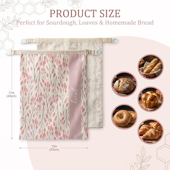 2 Pack Beeswax Sourdough Bread Bags, Large capacity 13x17'' for Homemade, Reusable Organic Beeswax Linen Cotton Bread Storage Bag with Lock Closure, Keeps Fresh, Homesteading Essentials
