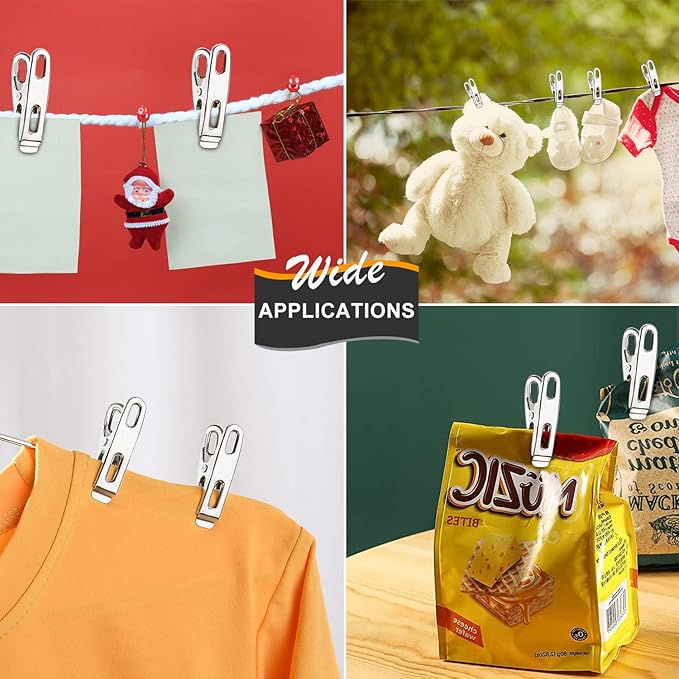 50 Pack Heavy Duty Clothes Pins Stainless Steel Clothespins Laundry Clips Metal Clothes Pegs Clothing Clips for Hanging Clothes Home Outdoor, Silver