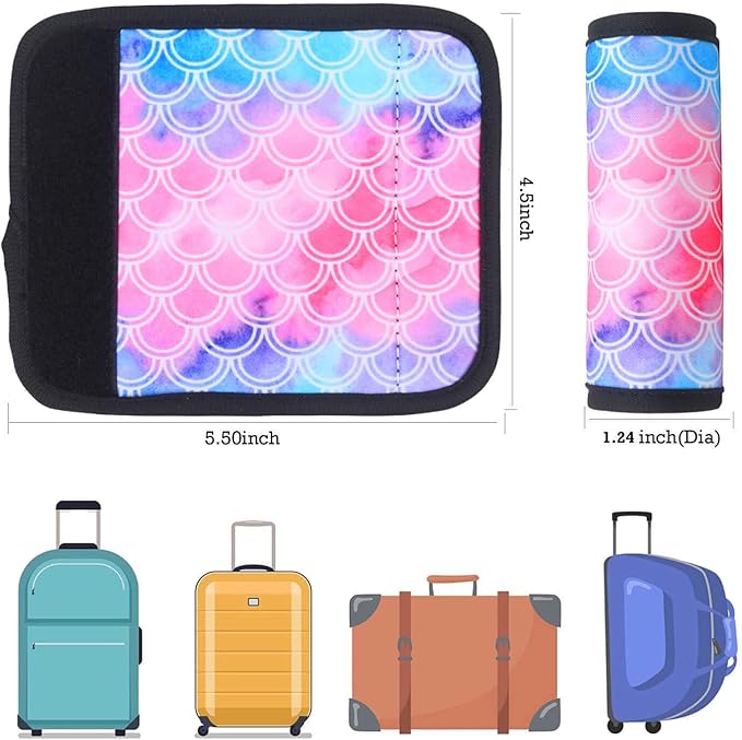 XioioiX Luggage Handle Wrap for Suitcase-Printed Bright Neoprene Luggage Tags/Grips/Identifiers/Markers/Covers/Gripper for Suitcases Carry On Bags 5 Packs (Mermaid-5 Packs)