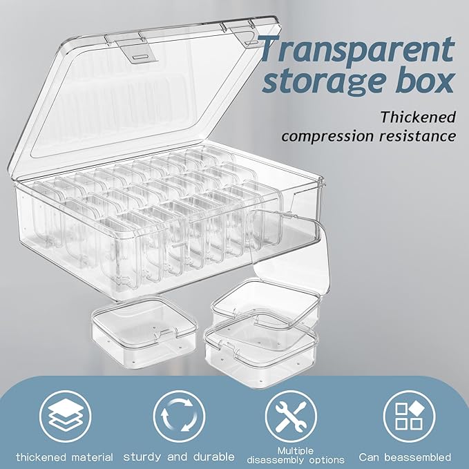 Bead Organizer Box, 30pcs Small Clear Plastic Storage Containers, Craft Storage Box Features Hinged Lid and Labels, Mini Boxes for Bracelets, Jewelry, Diamonds, Clay Beads, Screws, Seeds, Small Parts