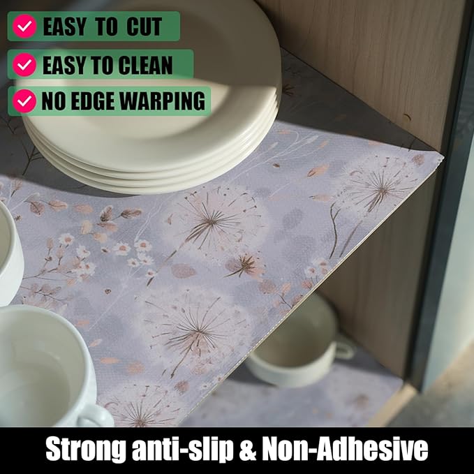 Dandelion Shelf Liners Strong Non-Slip and Non Adhesive Shelf and Drawer Liners for Kitchen Cabinet Wire Fridge, Waterproof Shelf Drawer Liner,Easy to Clean,12IN x 10FT