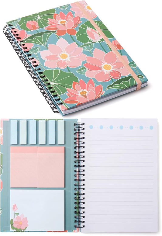 A5 Spiral Sticky Notebook,with 9 pads of decorated sticky notes and a handy notebook,Note Pads Teacher Appreciation Gift Writing Memo Pads School Office Supplies and Daily Life Organization (Lotus)
