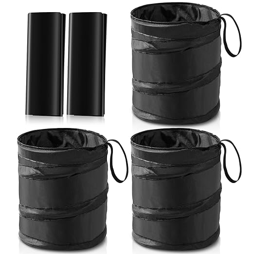 3 Pack Car Trash Can With 100 Bags - Mini Pop-up Garbage Can, Collapsible Waterproof Waste Basket, Portable Rubbish Bin for Automotive (2 Gallon, Black)
