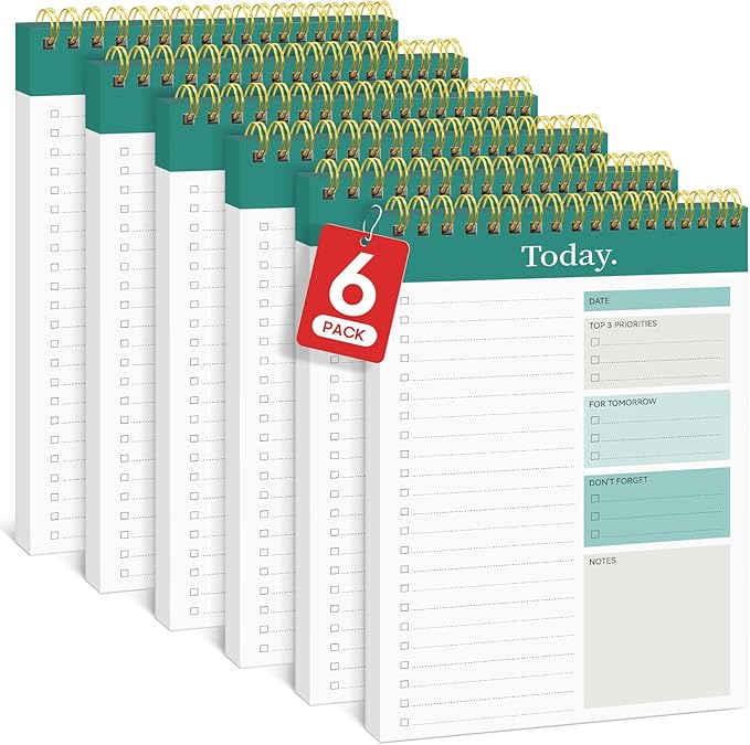 Taja 6 Pack of To Do List Notepad - To Do List Notebook for Work with 52 Sheets, 9.8" x 6.5", Undated Daily Planner Perfect for Daily Tasks and Goal Setting, Notepad Suitable for Office, Home & School - Greenery Sway