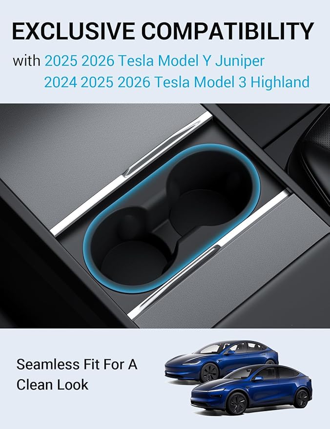 Motrobe Cup Holder Insert for 2025 2026 Tesla Model Y Juniper 2024 2025 2026 Model 3 Highland Anti-Shake Silicone Console Cupholder Tesla Accessories (Standard/Premium/Performance)