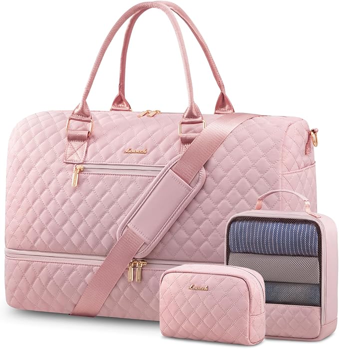 LOVEVOOK Travel Duffle Bag for Women, Weekender Overnight Bag with Shoe Compartment, Carry-on Bag with Toiletry Bag, Gym Duffel Bag with Wet Pocket, Hospital Bags for Labor and Delivery, 3-Piece Set