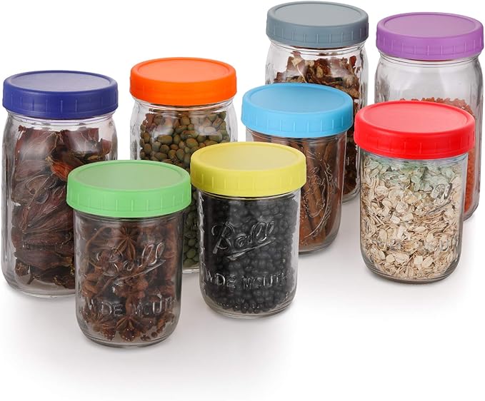 AOZITA [16 Pack] WIDE Mouth Mason Jar Lids for Ball, Kerr and More - Colored Plastic Storage Caps for Wide Mouth Mason/Canning Jars - Leak-Proof, Dishwasher Safe & Food Grade