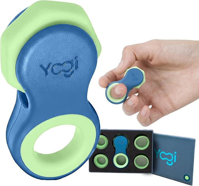 Yogi Fidget Toy – Silent Sensory Spinner for Adults & Kids – Stress Relief Fidgets for ADHD, Anxiety – Fidget Toys for Adults – Includes 5 Finger-Fit Rings – Work, School & Travel – Ocean