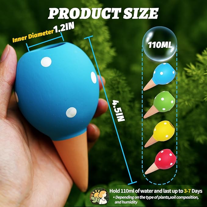Terracotta Self Watering Spikes, 4 Pack Watering Globes for Indoor Outdoor Plants, Slow Release Plant Self Watering Planter Insert Devices for Travel, Vacation, Garden Care, Cute Small Ball Shape