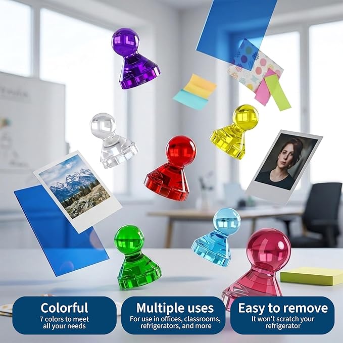 MAX Push Pin Magnets - Tiergrade 16 Pack 7 Assorted Color Strong Magnets,Use at Kitchen Home Office and School Classroom, for Refrigerator Dry Erase Board and Whiteboard.