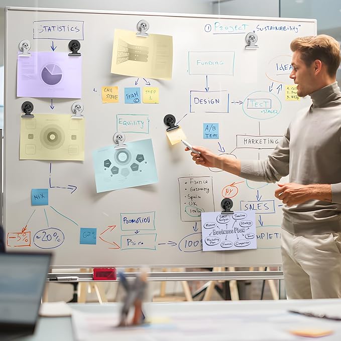 VNDUEEY Refrigerator Magnets, 24 Pack Fridge Magnet Strong Magnetic Clips for Whiteboard, Office, Locker, Photo Displays, Durable Magnet Clips for Fridge(Black&Silver)