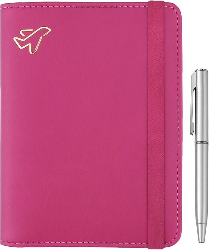 WALNEW Passport Holder for Travel, RFID Passport Cover Wallet for Women Men, PU Leather Passport Book Card Holder Case with Pen, Travelling Essentials for Flying