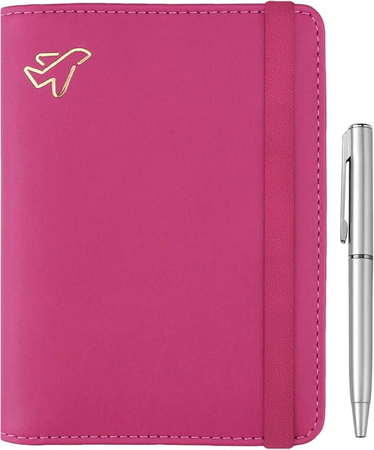 WALNEW Passport Holder for Travel, RFID Passport Cover Wallet for Women Men, PU Leather Passport Book Card Holder Case with Pen, Travelling Essentials for Flying