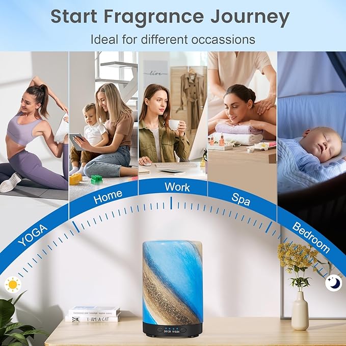 Essential Oil Diffuser, 120 ml Glass Aromatherapy Diffuser with 7 Color Lights, Auto Shut-Off and 4 Timer Settings, Ultrasonic Cool Mist Diffuser for Home Room Office (Galaxy Mist)