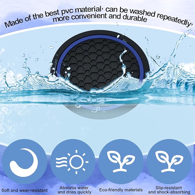 4PCS Car Cup Holder Coasters, 2.75 Inch Non-Slip Insert Cup Holder Pad, Dustproof Automotive Interior Accessories Mat, Universal for Trucks, Vehicles, RVs and More (Black/Blue)