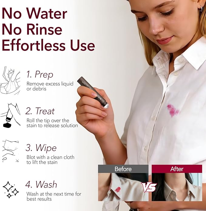 Instant Stain Remover Pen for Clothes, On-The-Go Stain Cleaner, Portable & Travel-Friendly Fabric Spot Cleaner, Effective Stains Removal for Food, Oil, Drink, Makeup & Grease