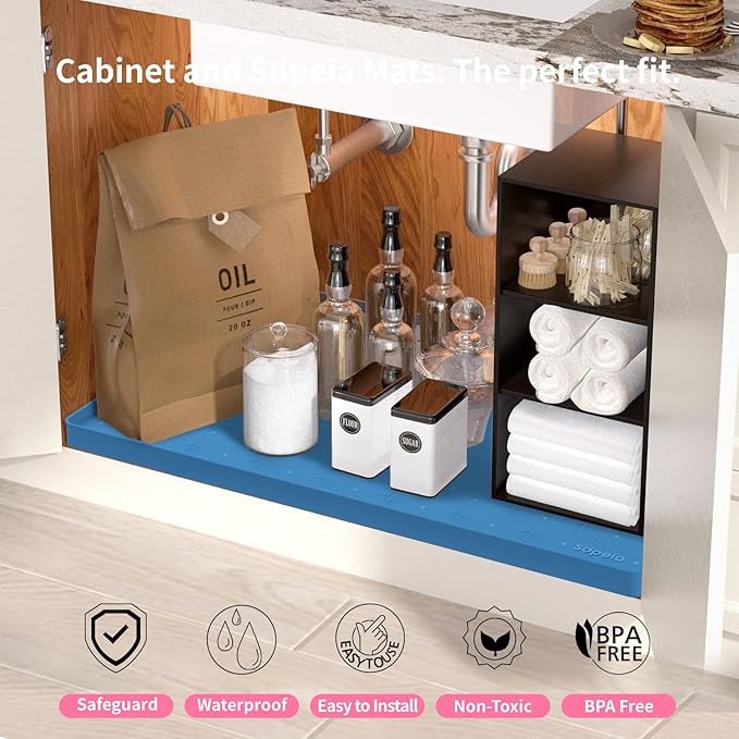 Sdpeia Under Sink Mat 31"×22" Waterproof Silicone Cabinet Liner & Sink Protector for Kitchen & Bathroom, Multi-Purpose Organizers Tray for Pets, Laundry, Cat Litter Mat