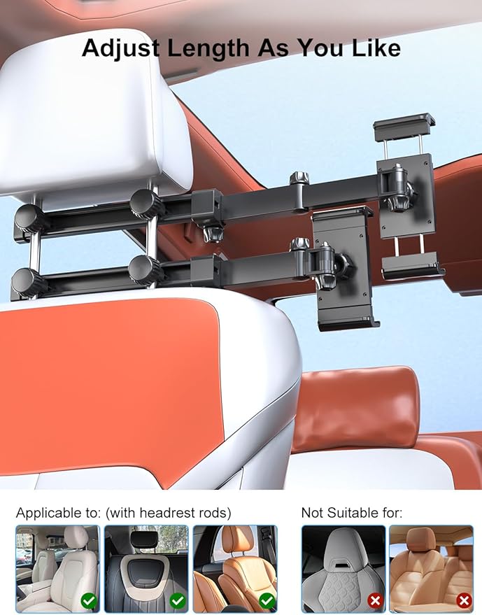 PLDHPRO Tablet Holder for Car Headrest Mount iPad Backseat Foldable Back Seat Stand Compatible 5.1-15.6'' Phones Tablets, Road Travel Essentials for Kids Accessories