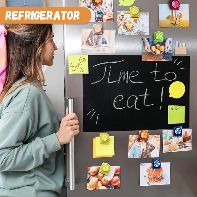 6Pcs Magnetic Clips Refrigerator Magnets – Colorful Happy Face Fridge Magnets for Artwork Display, Classroom Whiteboard & Locker, Teacher Must Haves for School, Home & Office