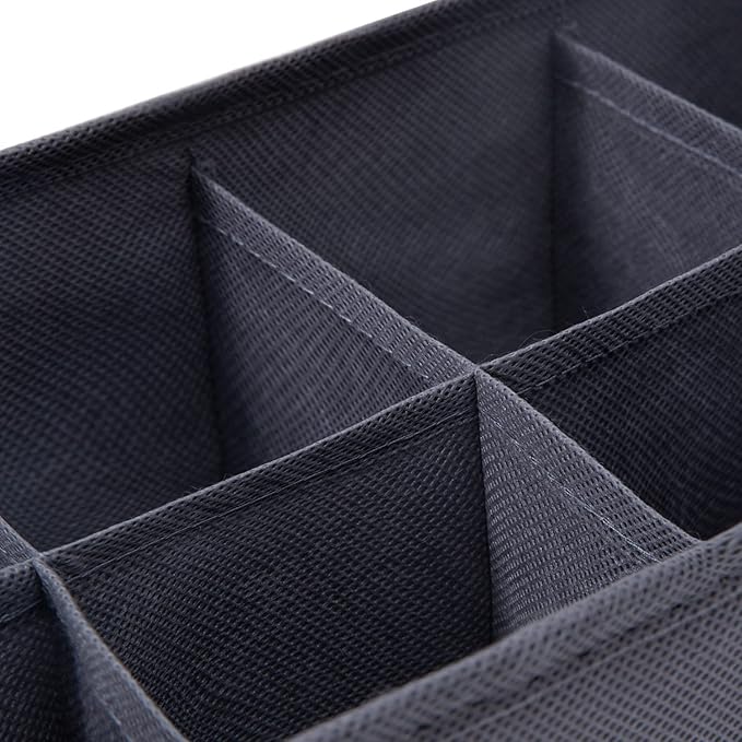 Qozary 3 Pack Sock Underwear Drawer Organizer Dividers, Non-Woven Fabric Collapsible Cabinet Closet Storage Boxes for Clothes, Socks, Lingerie, Underwear, Tie, Belt, Baby, Bedroom (Gray, 8 Cells)