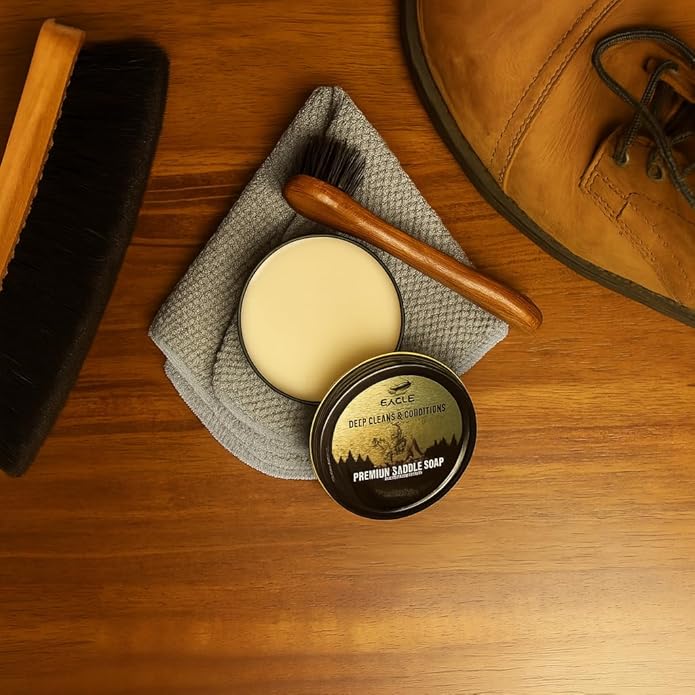 Eagle Saddle Soap for Leather – 3-Piece Saddle Soap Kit for Leather Cleaning, Boots, Tack, and Saddles – Includes Applicator and Cloth – Leather Soap and Conditioner for Leather Boots and Tack Care
