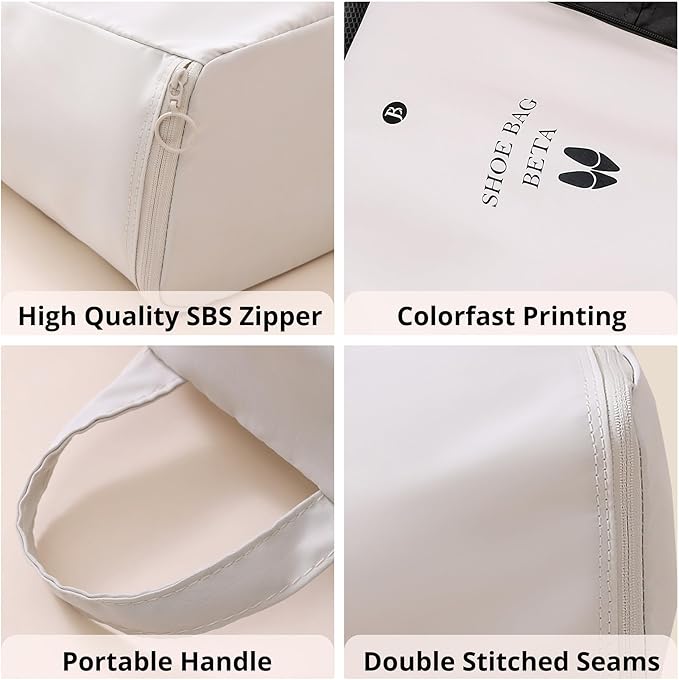 tianzong 2 Pack Shoe Bags for Travel, Water-resistant Shoe Storage Organizer with Zipper for Men and Women (Beige, T400-Beta)