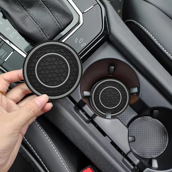 Car Cup Coaster Universal Automotive Waterproof Non-Slip Cup Holders Sift-Proof Spill Holder Car Interior Accessories 4 Pack Black & Gray