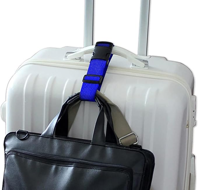 2Pack Luggage Straps for Carry-On Bag, Adjustable Suitcase Belt, Add-Bag Travel Attachment Accessories for Connecting Your 3 Luggages, Blue