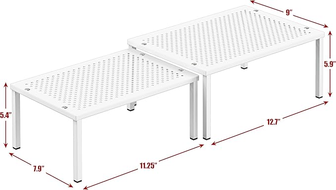 Simple Houseware Expandable Stackable Kitchen Counter Shelf Organizer, White, Metal Top, 11.25"L x 7.9"W x 5.4"H